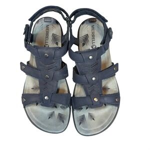 Merrell Adhera Strap Sandals Womens 9 Blue Leather Studded Backstrap Comfort
